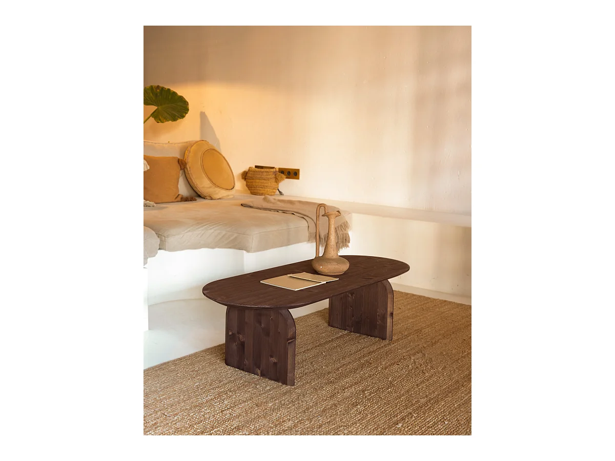 Table basse ovale en bois de sapin marron 100x35cm - BLOOM - DECOWOOD