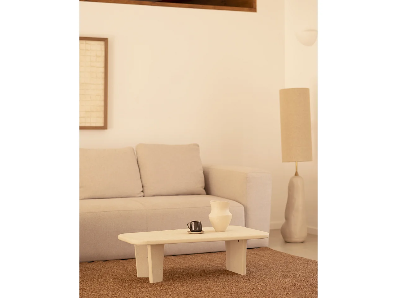 BIMBA - Tavolo basso in microcemento in tono bianco rotto 100x30cm - BIMBA - DECOWOOD