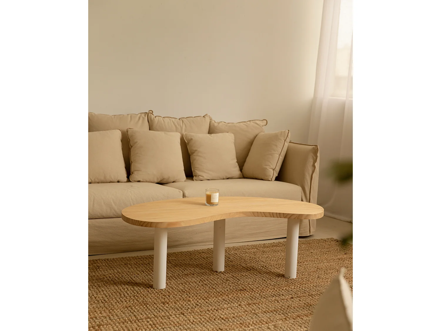 Tavolo basso in legno massello in tono bianco e marrone chiaro 118,5x40cm - GINA - DECOWOOD