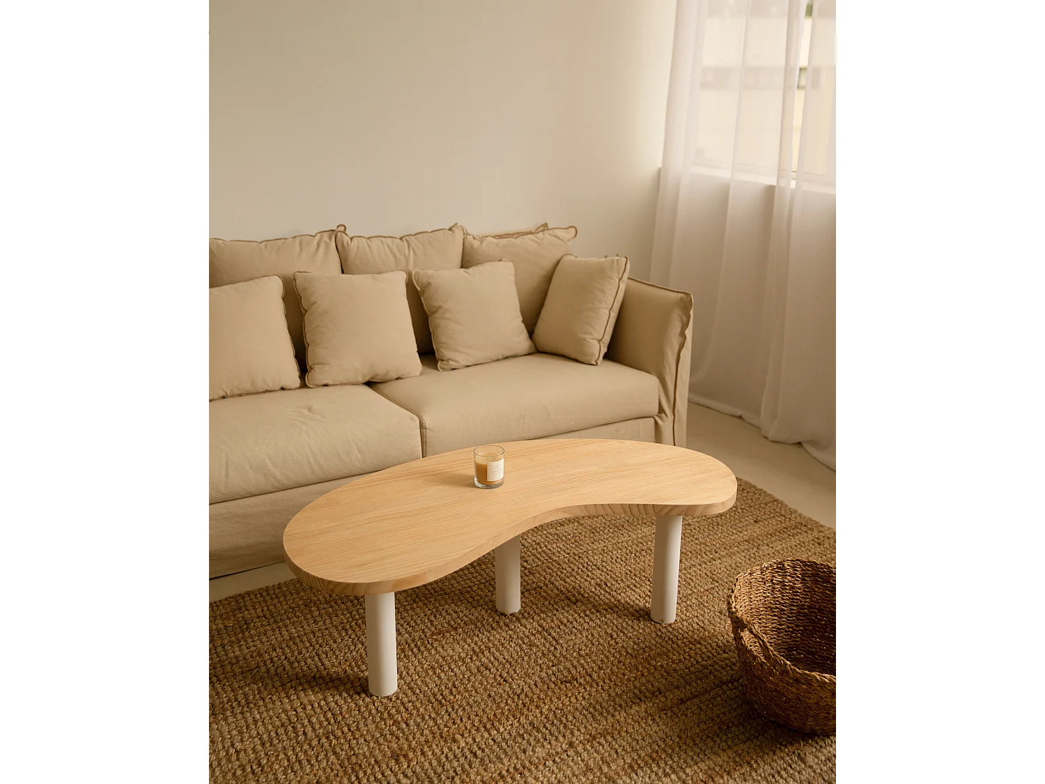 Tavolo basso in legno massello in tono bianco e marrone chiaro 118,5x40cm - GINA - DECOWOOD