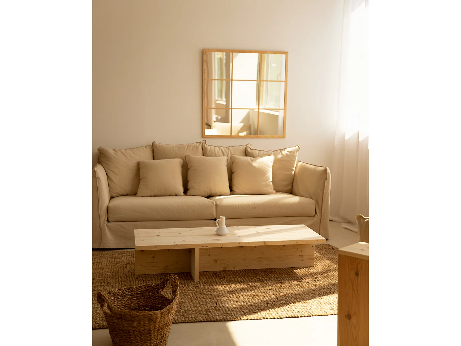 Mesa de centro rectangular de madera de abeto en color natural 123,5x27cm - SAM - DECOWOOD