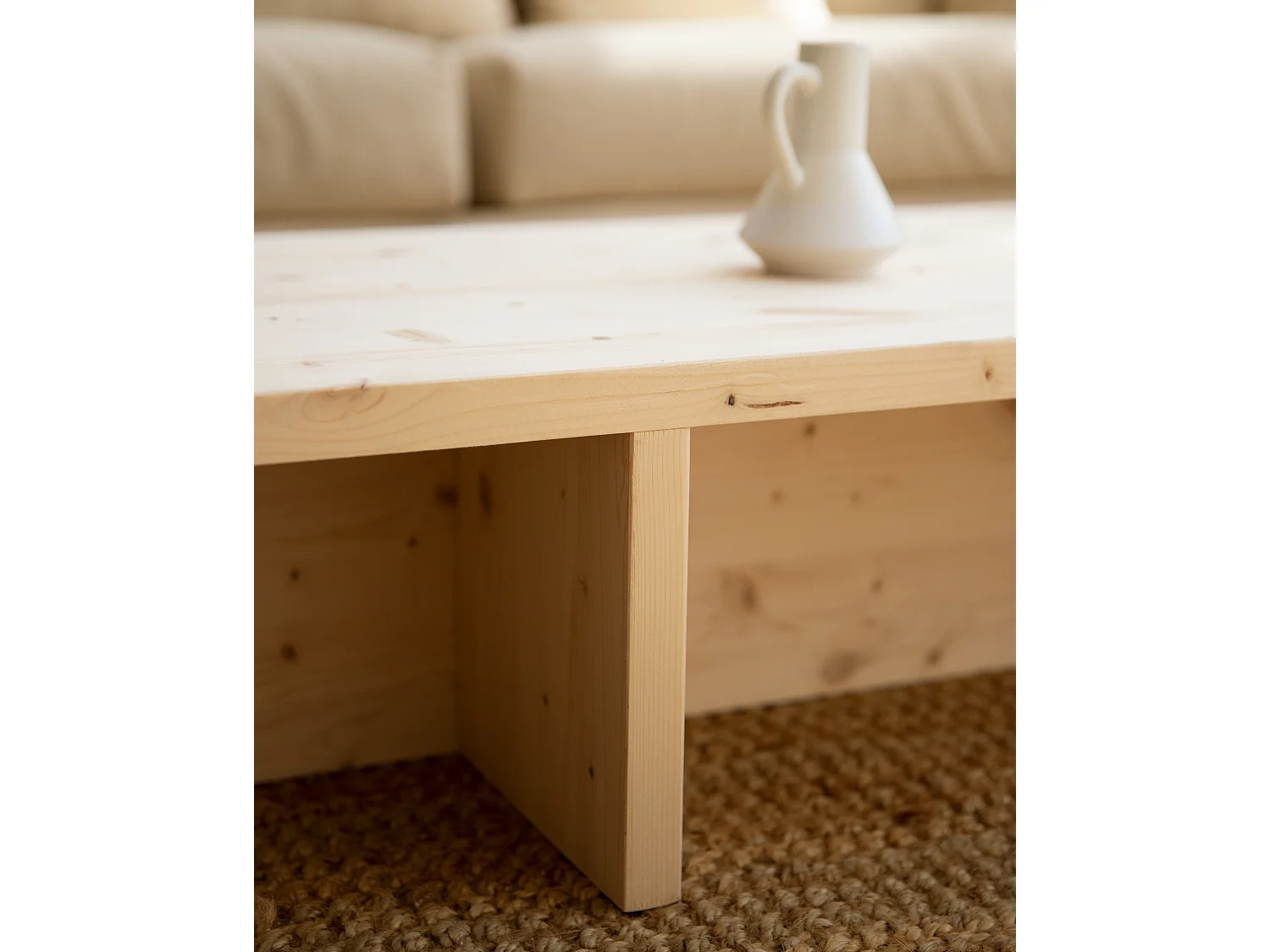 Mesa de centro rectangular de madera de abeto en color natural 123,5x27cm - SAM - DECOWOOD