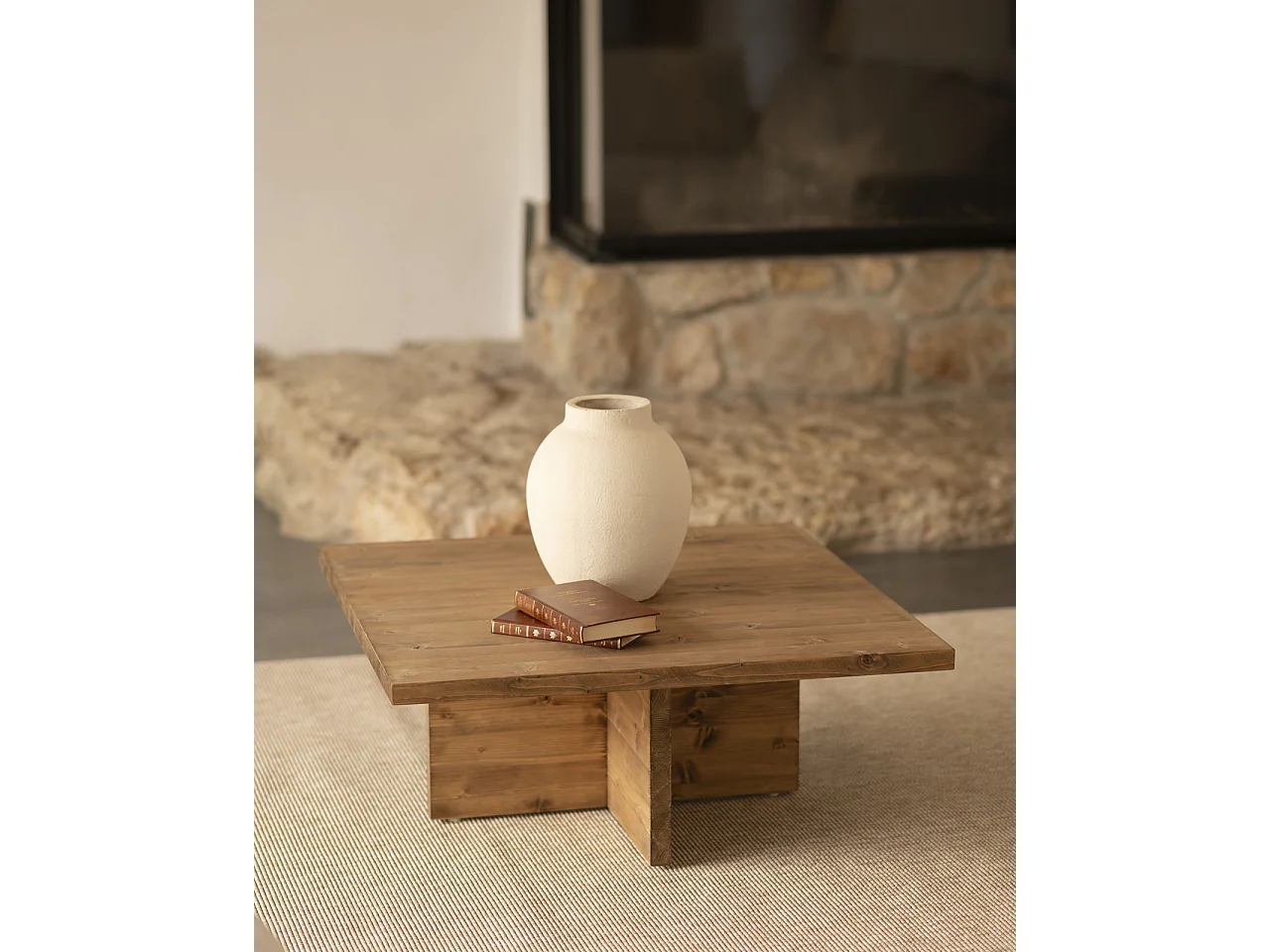 Tavolino quadrato in legno massiccio colore marrone scuro 80x33,22cm - TENA - DECOWOOD