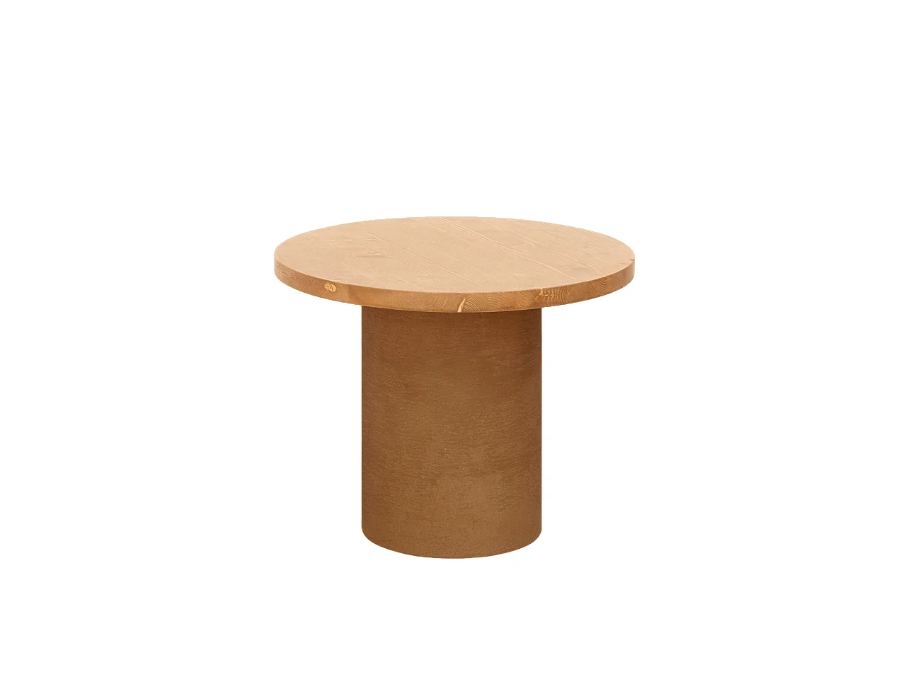 Mesa de centro redonda de madera maciza tono roble medio y pata de microcemento tono terracota DECOWOOD de Ø60x30cm - LUCÍA - DECOWOOD