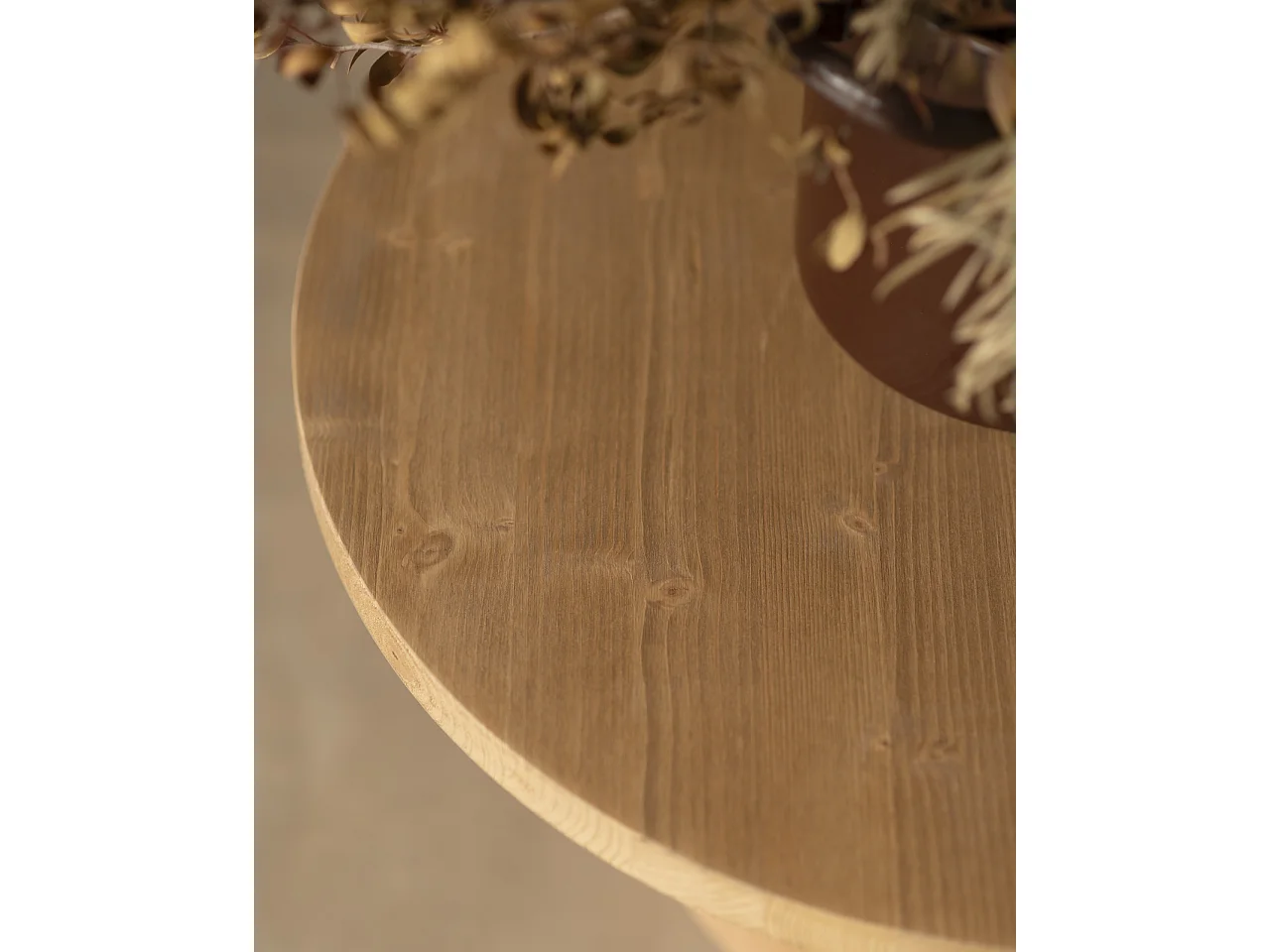 Tavolino rotondo in legno marrone e microcemento terracotta 60x33cm