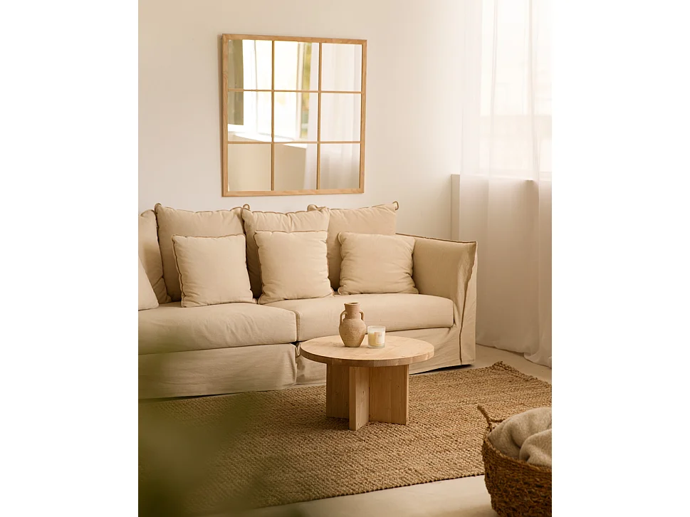 Tavolo basso rotondo in legno massello in tono marrone chiaro Ø80x32,2cm - TOKYO - DECOWOOD