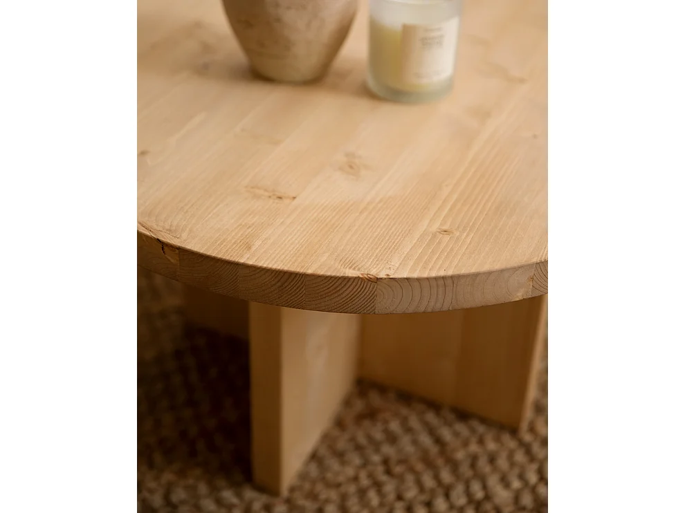 Tavolo basso rotondo in legno massello in tono marrone chiaro Ø80x32,2cm - TOKYO - DECOWOOD