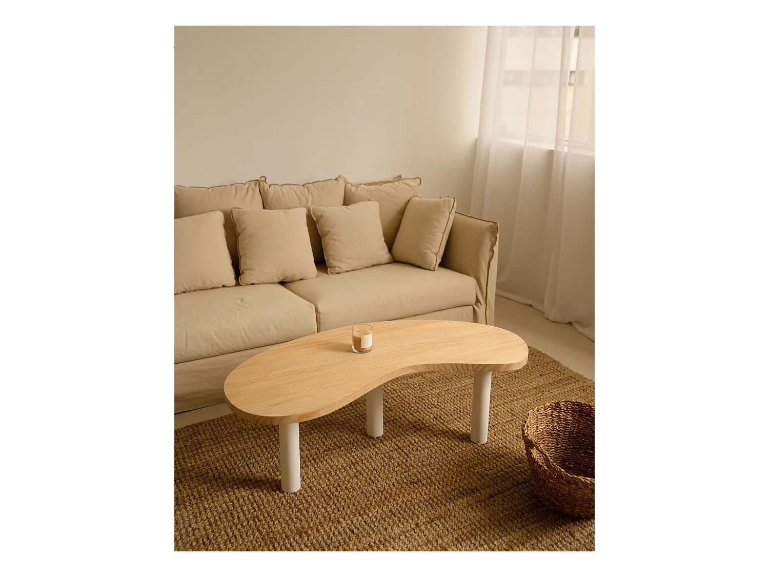 Table basse en bois blanche et marron 100x40cm - GINA - DECOWOOD