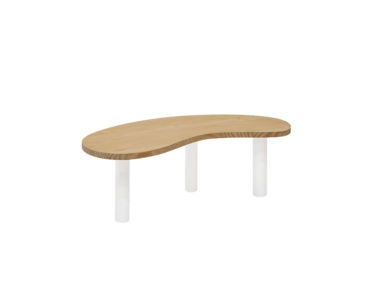 Mesa de centro de madera maciza de forma orgánica Decowood con tres patas en color blanco y sobre de mesa en color roble medio de 100x40cm - GINA - DECOWOOD