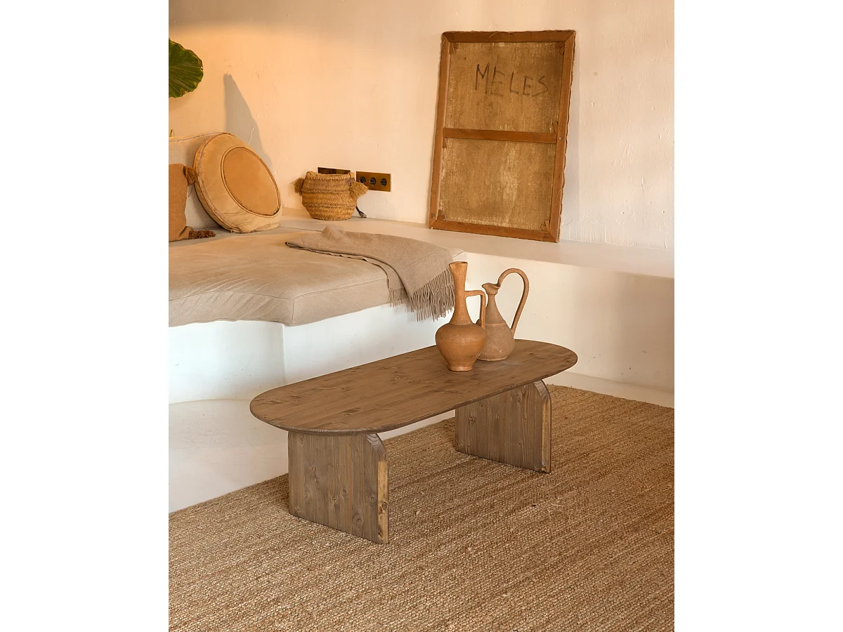Table basse ovale en bois de sapin vieilli 120x35cm - BLOOM - DECOWOOD