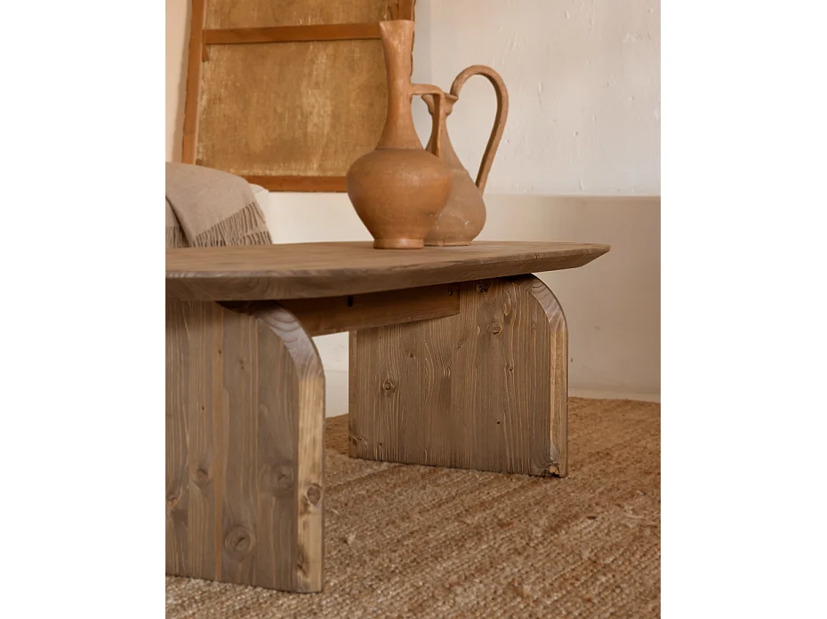 Table basse ovale en bois de sapin vieilli 120x35cm - BLOOM - DECOWOOD