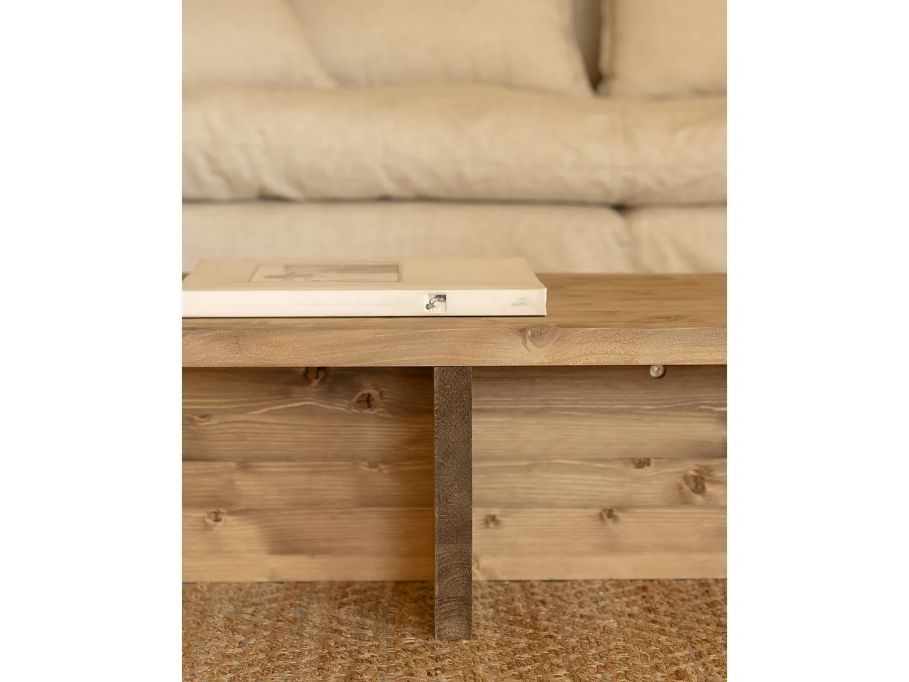 Mesa de centro rectangular de madera de abeto en color roble oscuro 123,5x27cm - SAM - DECOWOOD