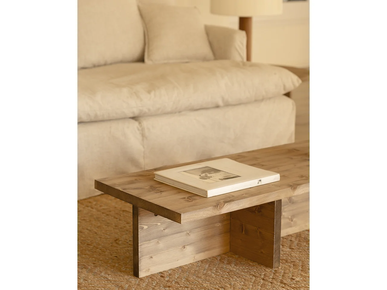 Mesa de centro rectangular de madera de abeto en color roble oscuro 123,5x27cm - SAM - DECOWOOD