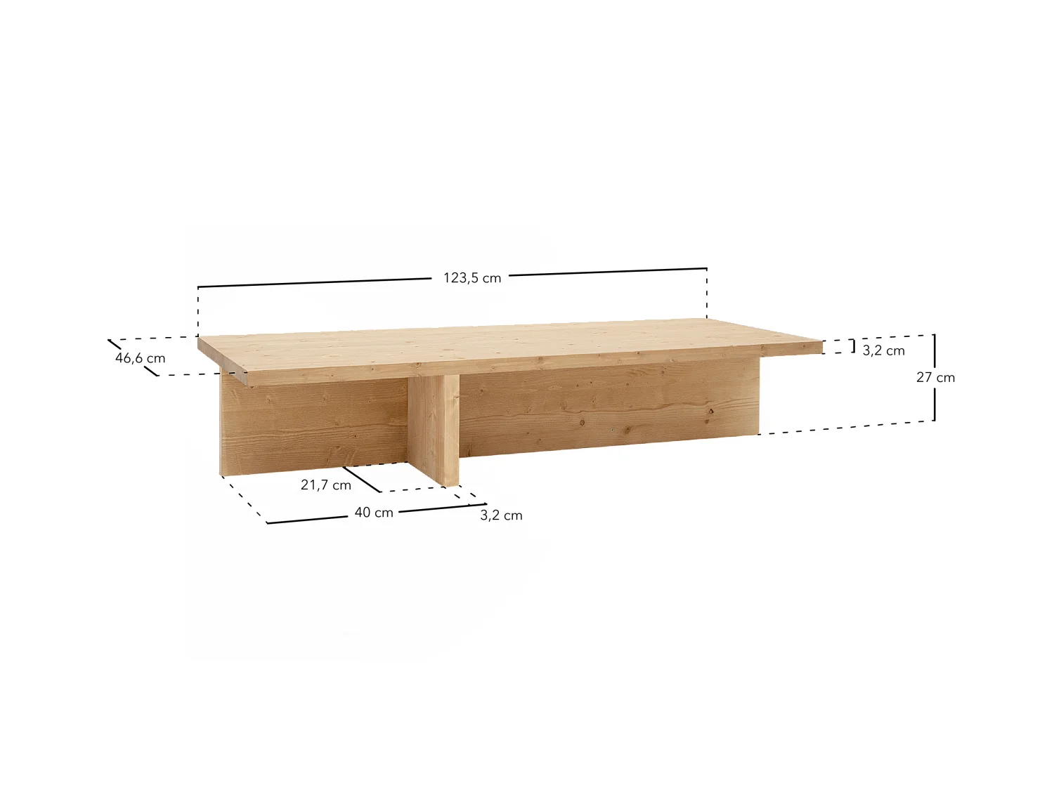 Table basse en bois de sapin vieilli 123,5x27cm - SAM - DECOWOOD