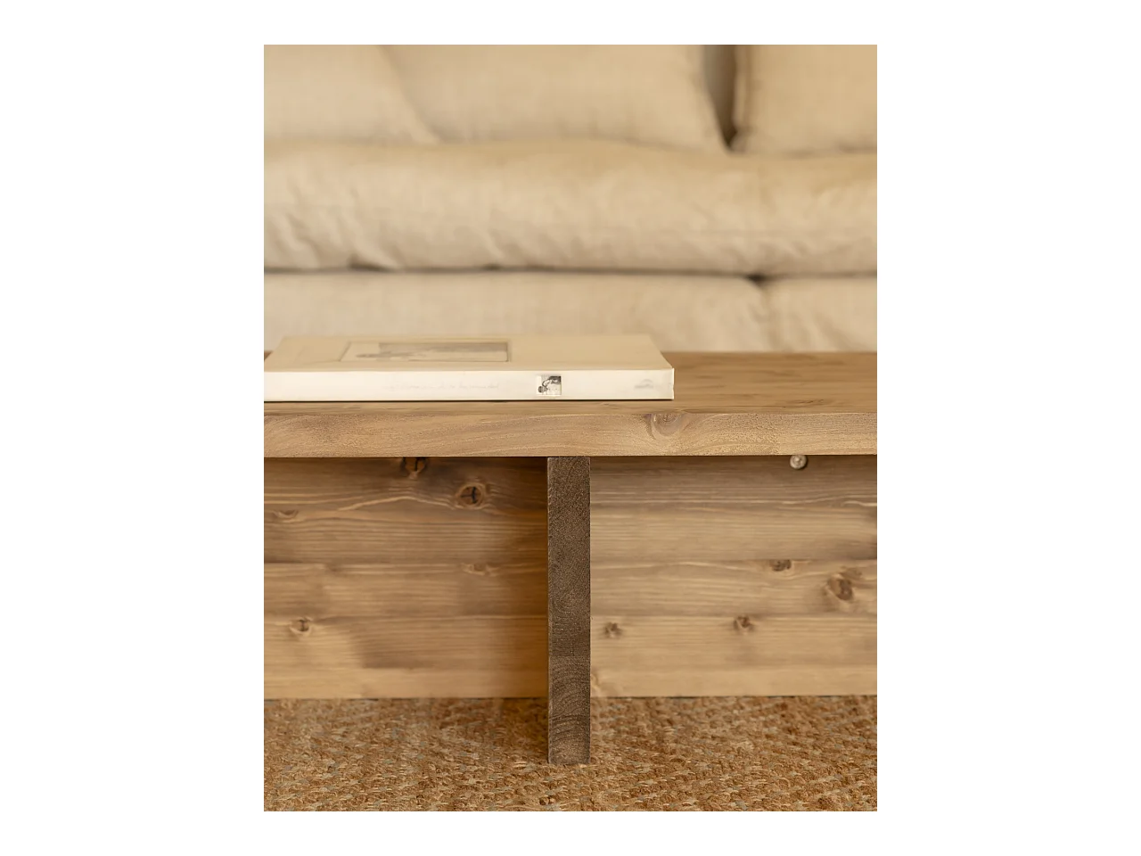 Table basse en bois de sapin vieilli 123,5x27cm - SAM - DECOWOOD