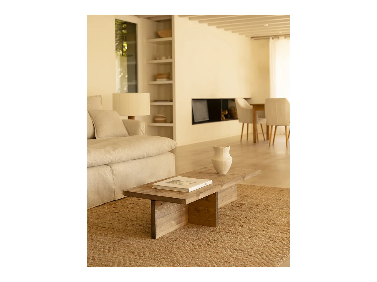 Table basse en bois de sapin vieilli 123,5x27cm - SAM - DECOWOOD