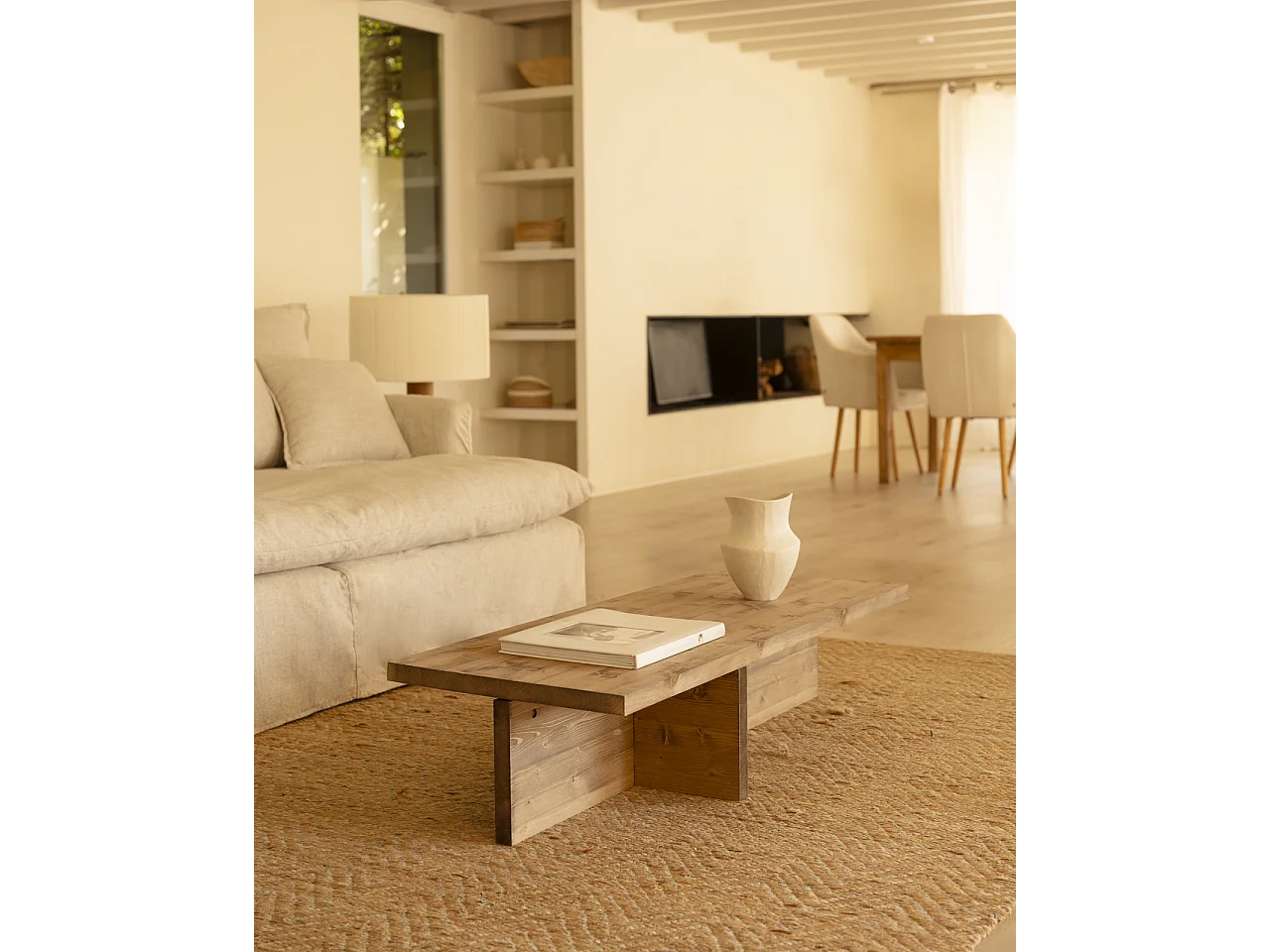 Mesa de centro rectangular de madera de abeto en color roble oscuro 123,5x27cm - SAM - DECOWOOD