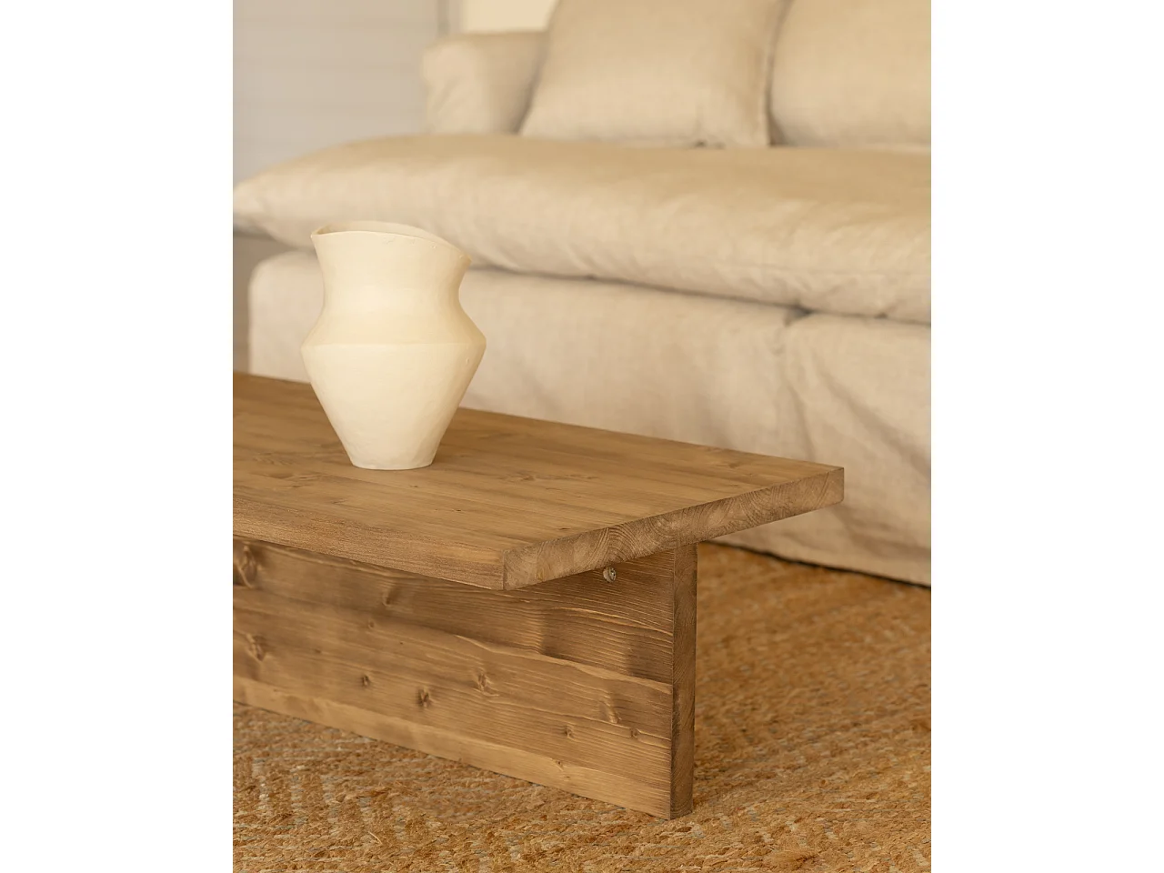 Mesa de centro rectangular de madera de abeto en color roble oscuro 123,5x27cm - SAM - DECOWOOD