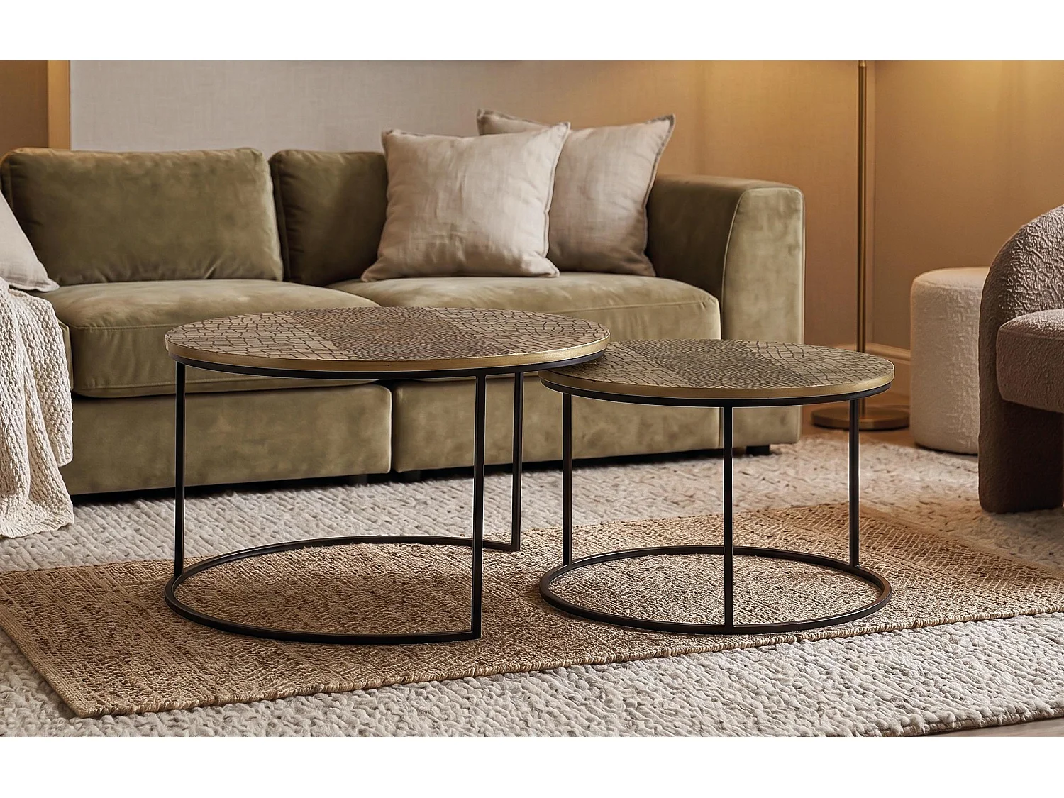 Tables basses en aluminium - Grande table : 76 cm, Petite table : 60 cm - Style industriel - 45 x 76 x 76