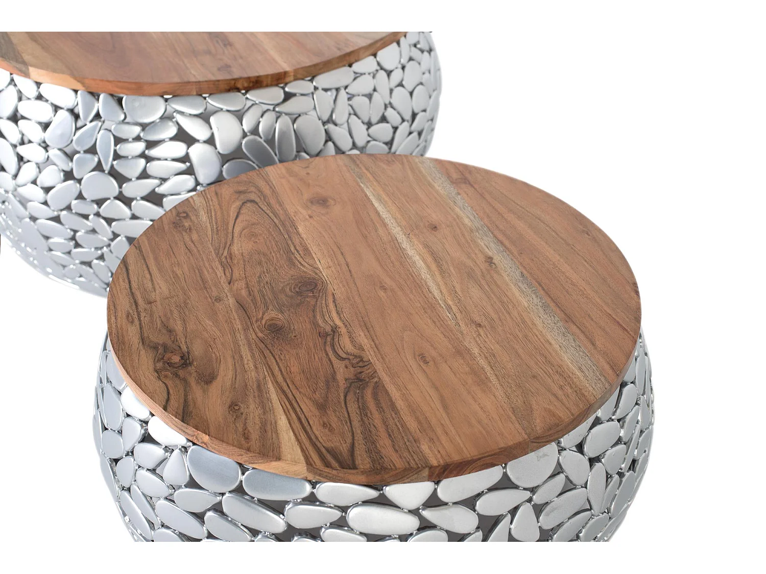 Lot de 2 tables en manguier et aluminium