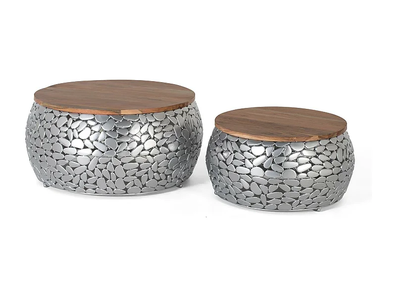 Set de 2 mesas de madera de mango y aluminio