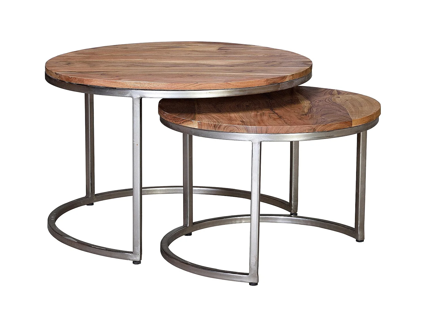 Tables basses en bois de manguier, grande (70 cm) et petite (55 cm), style industriel - 46 x 70 x 70 cm