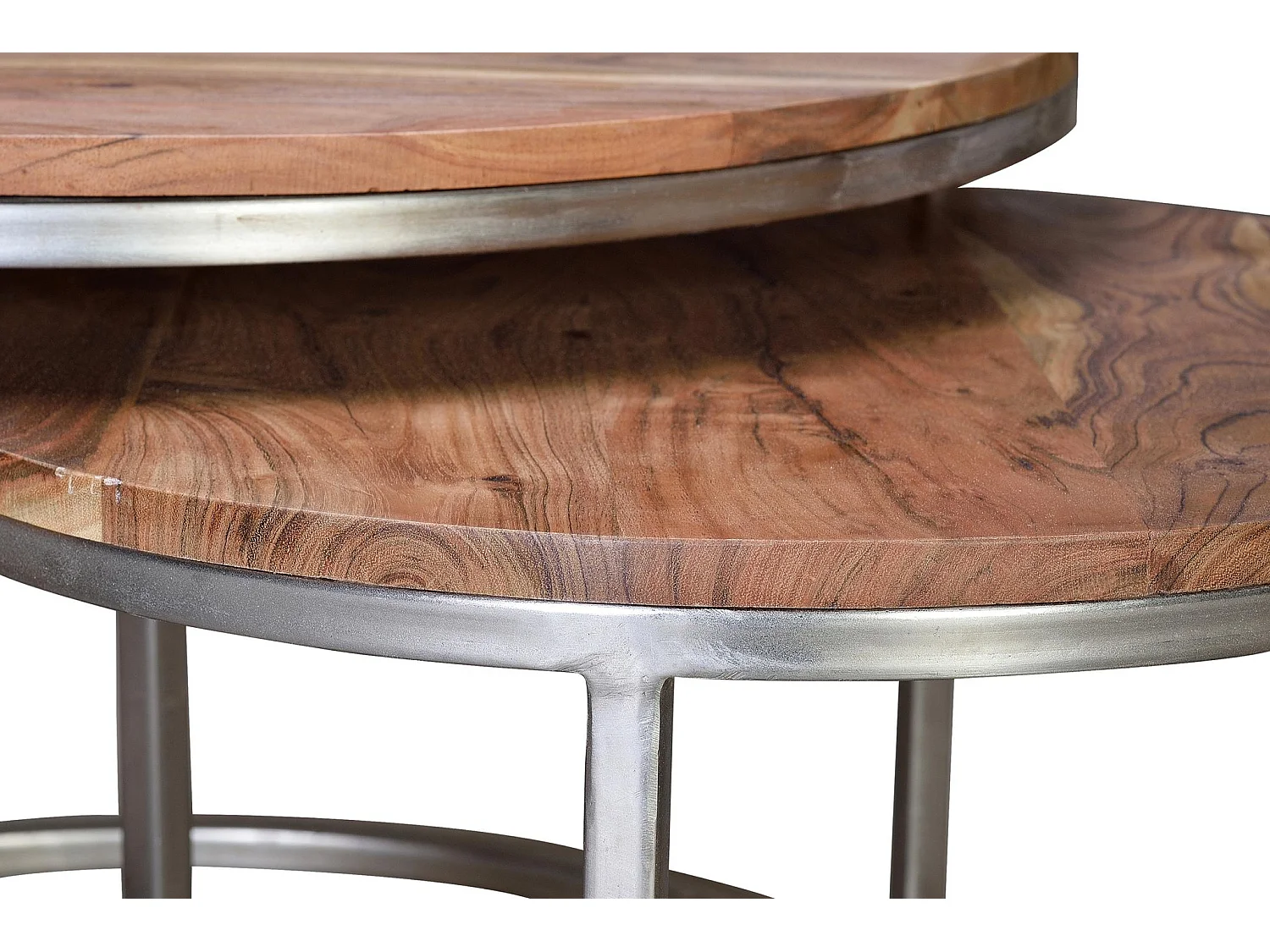Tables basses en bois de manguier, grande (70 cm) et petite (55 cm), style industriel - 46 x 70 x 70 cm