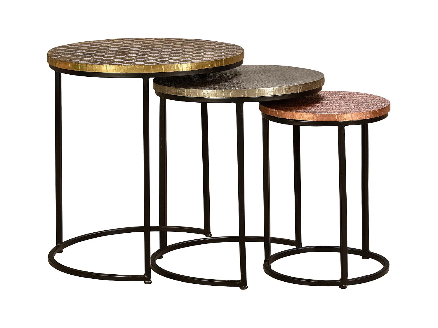 Ensemble de 3 tables basses plateau bronze