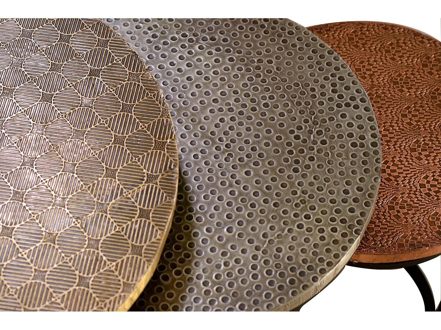 Set de 3 mesas de café tapa de bronce