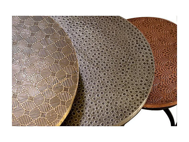 Set de 3 mesas de café tapa de bronce
