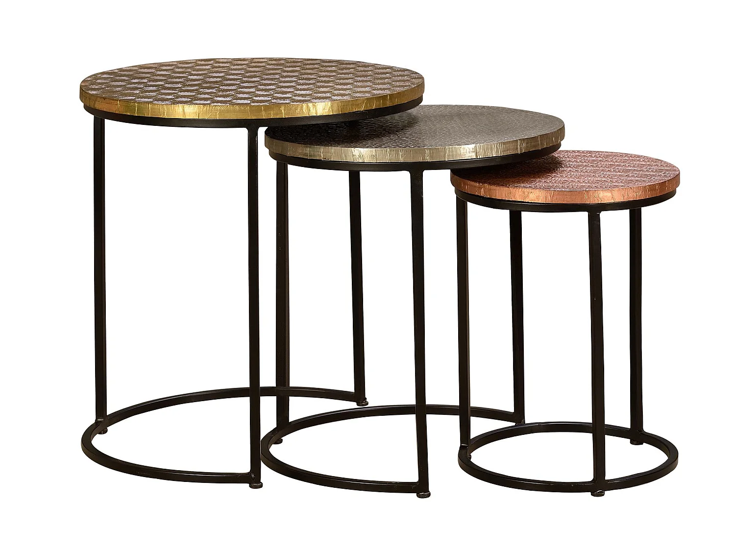 Tables basses en métal style industriel : grande (45 cm), moyenne (38 cm), petite (28 cm) - 49 x 45 x 45