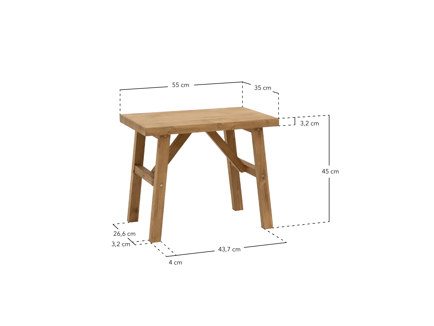 Sgabello in legno massello in tono noce 55x45cm - SIEP - DECOWOOD