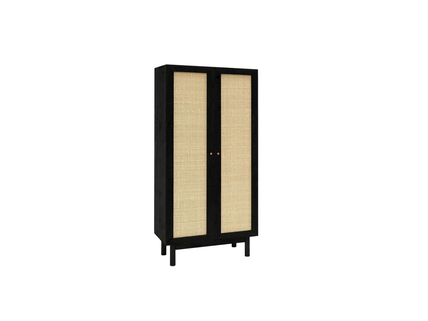 Armoire en bois de sapin et tressage de rotin noir 180x80cm - FRIDA - DECOWOOD