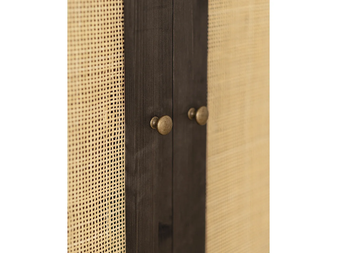 Armoire en bois de sapin et tressage de rotin noir 180x80cm - FRIDA - DECOWOOD