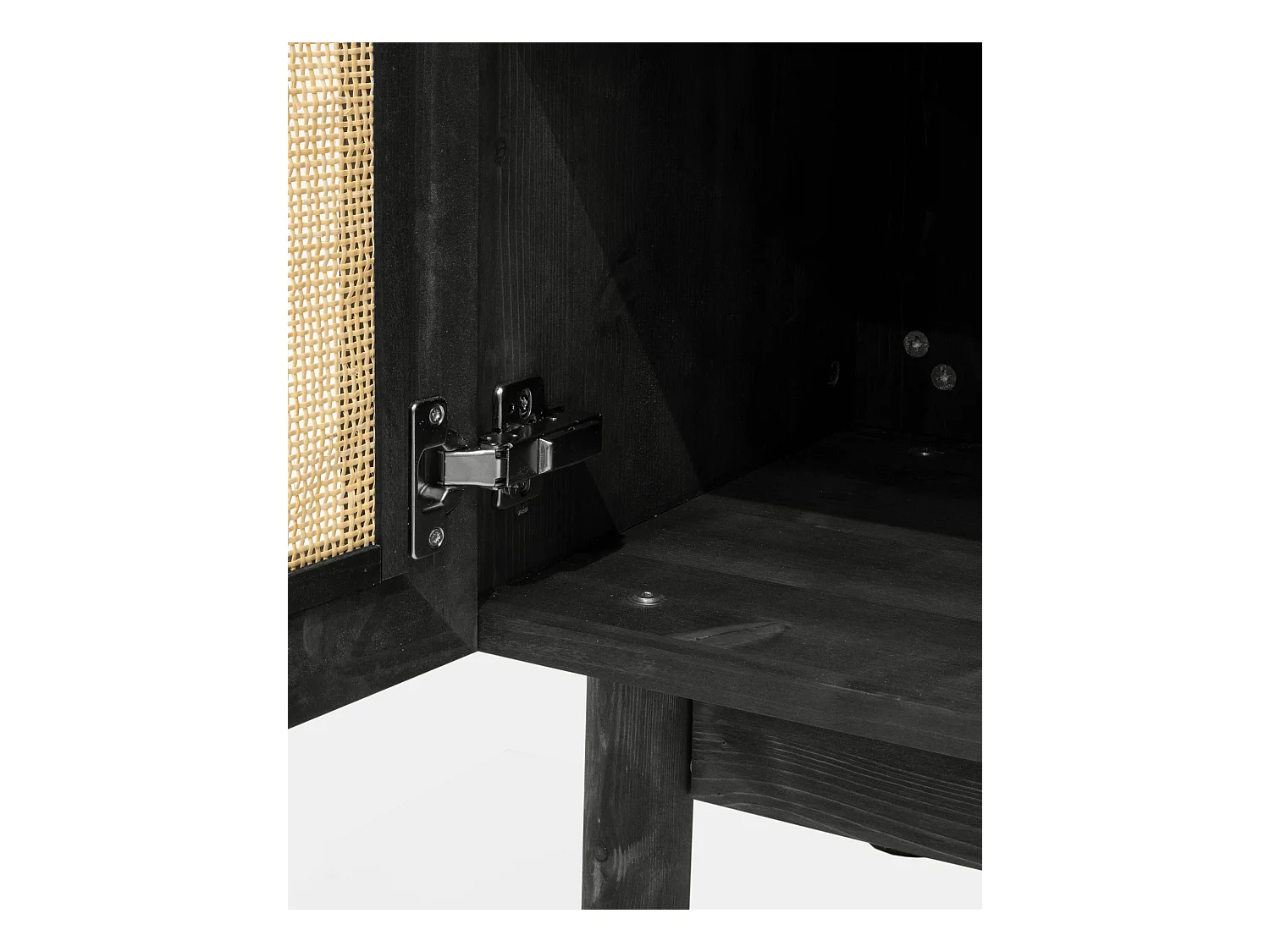 Armoire en bois de sapin et tressage de rotin noir 180x80cm - FRIDA - DECOWOOD