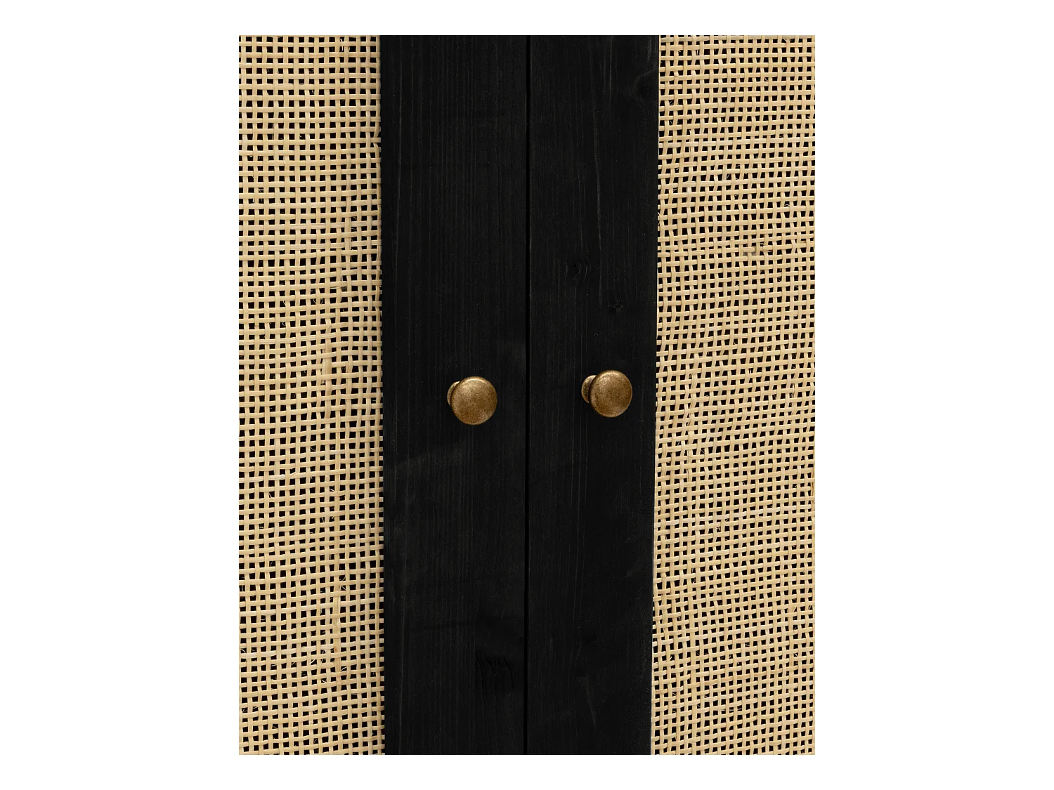 Armoire en bois de sapin et tressage de rotin noir 180x80cm - FRIDA - DECOWOOD