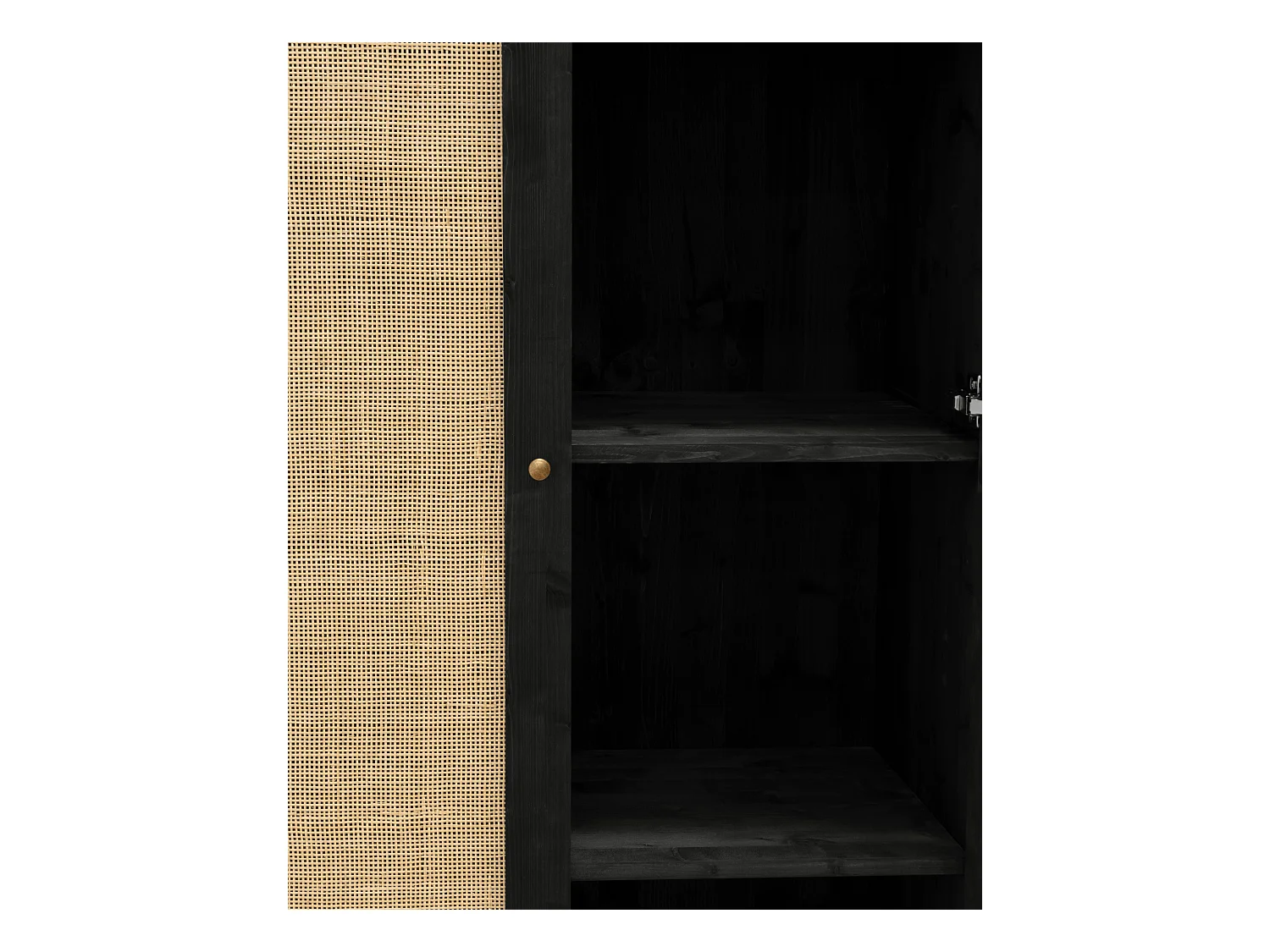 Armoire en bois de sapin et tressage de rotin noir 180x80cm - FRIDA - DECOWOOD