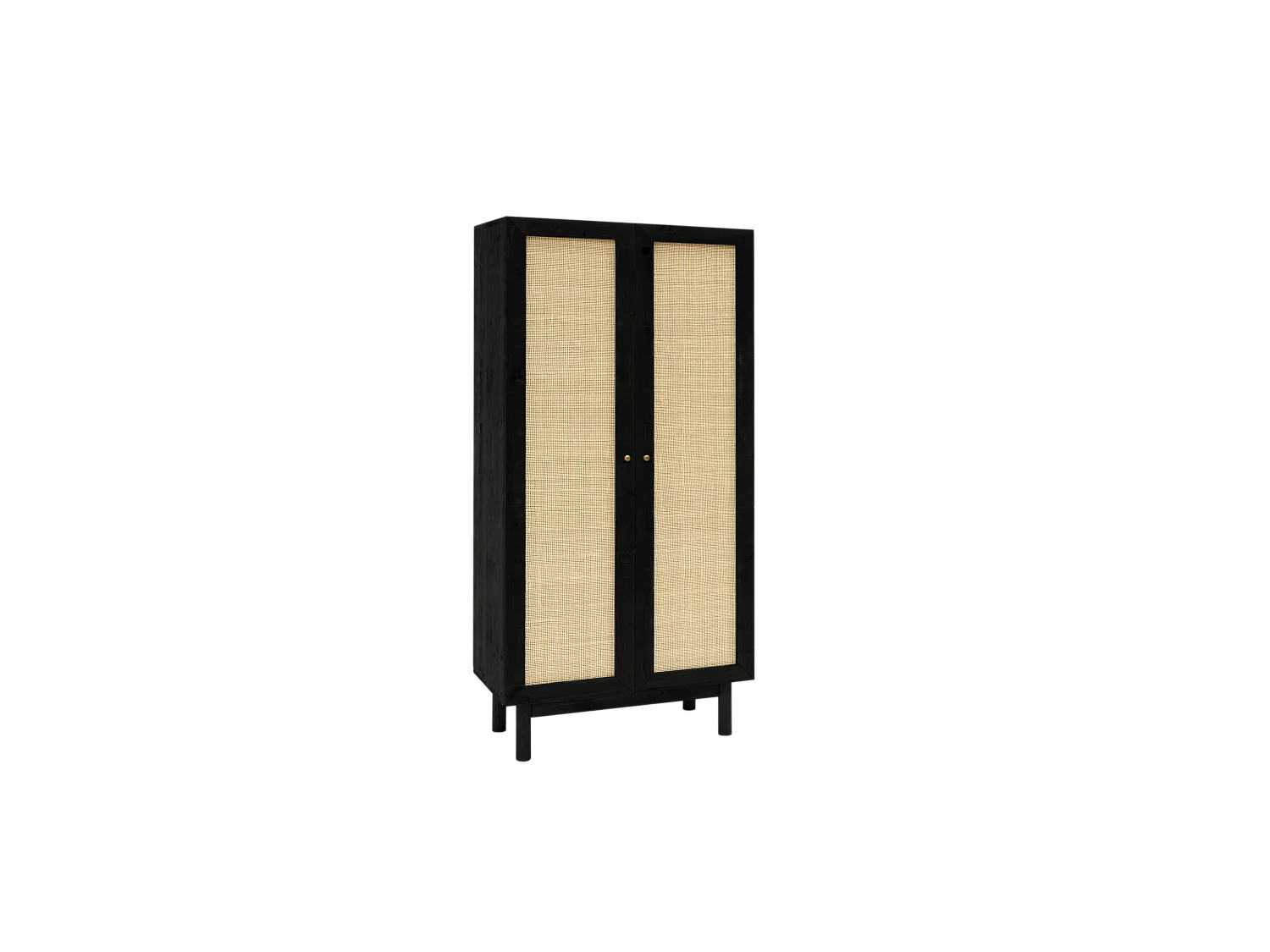 Armoire en bois de sapin et tressage de rotin noir 180x80cm - FRIDA - DECOWOOD