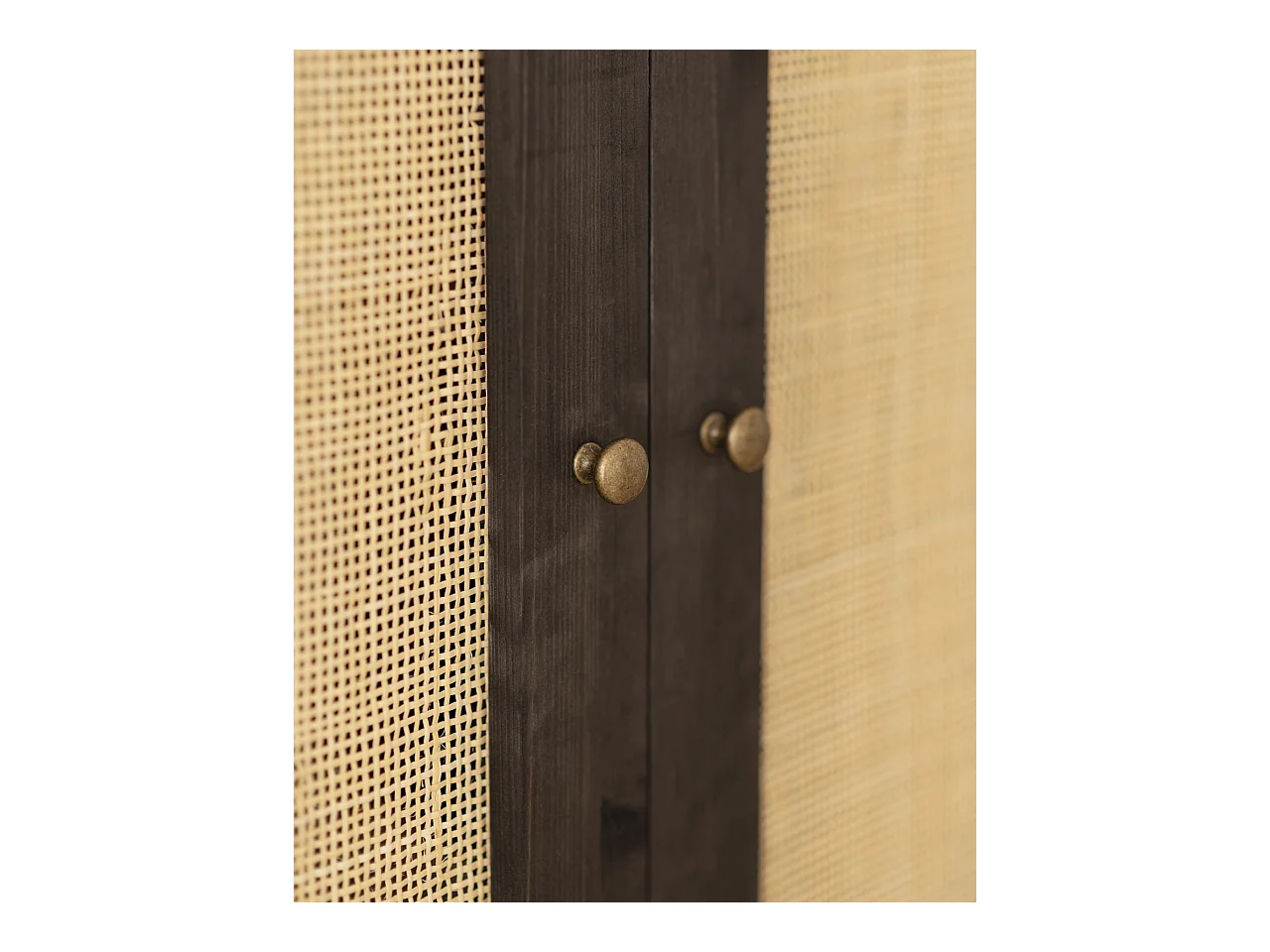 Armoire en bois de sapin et tressage de rotin noir 180x80cm - FRIDA - DECOWOOD