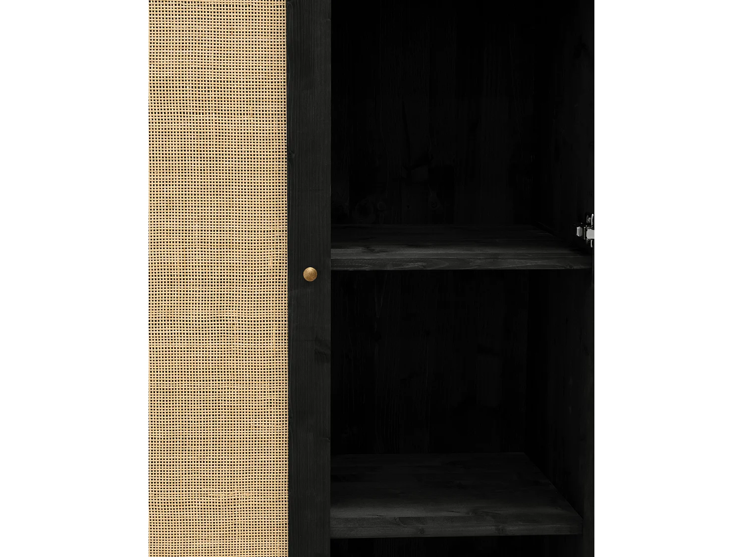 Armoire en bois de sapin et tressage de rotin noir 180x80cm - FRIDA - DECOWOOD