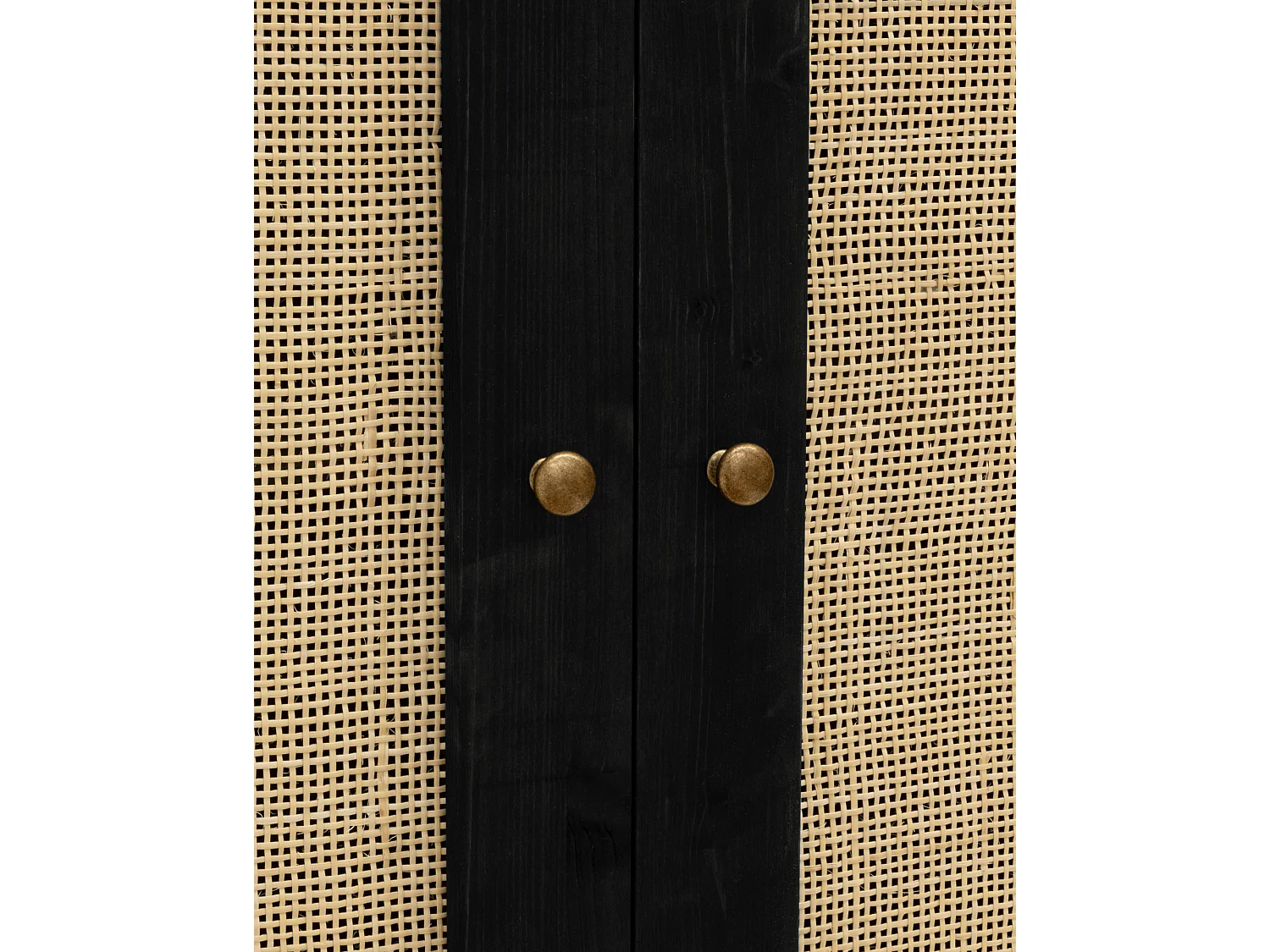 Armoire en bois de sapin et tressage de rotin noir 180x80cm - FRIDA - DECOWOOD