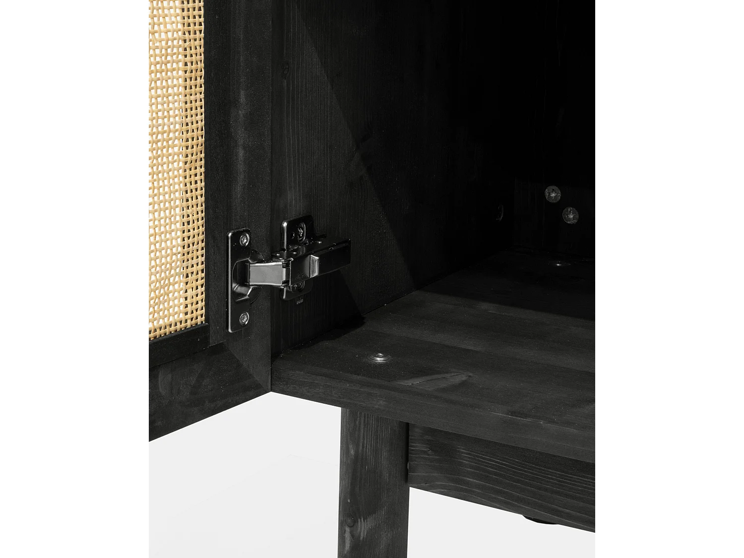 Armoire en bois de sapin et tressage de rotin noir 180x80cm - FRIDA - DECOWOOD