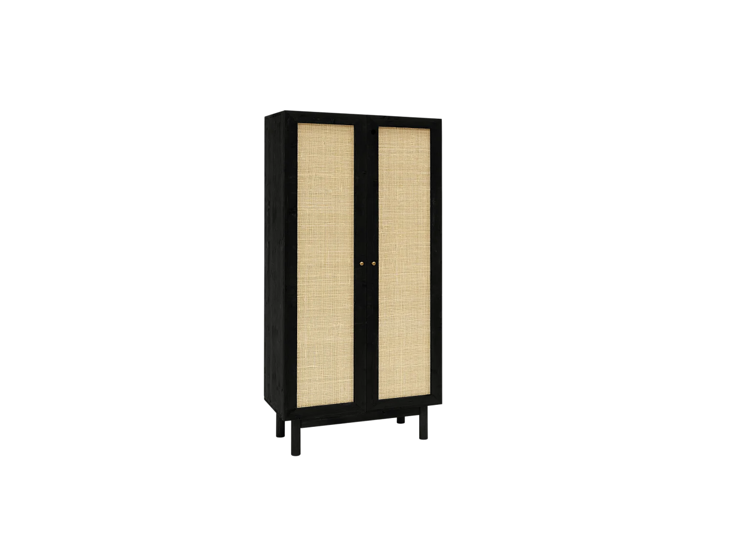 Armoire en bois de sapin et tressage de rotin noir 180x80cm - FRIDA - DECOWOOD
