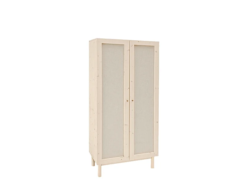Armoire en bois de sapin et toile de lin naturel 180x80cm - LINEN - DECOWOOD