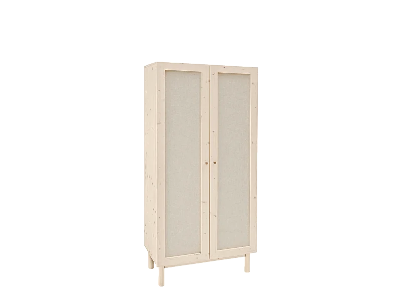 Armoire en bois de sapin et toile de lin naturel 180x80cm - LINEN - DECOWOOD