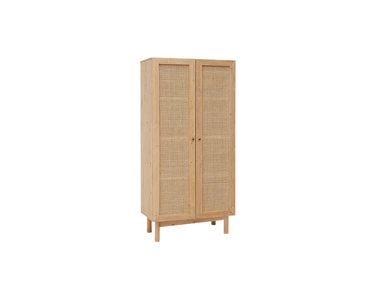Armoire en bois de sapin et tressage de rotin marron 180x80cm - FRIDA - DECOWOOD