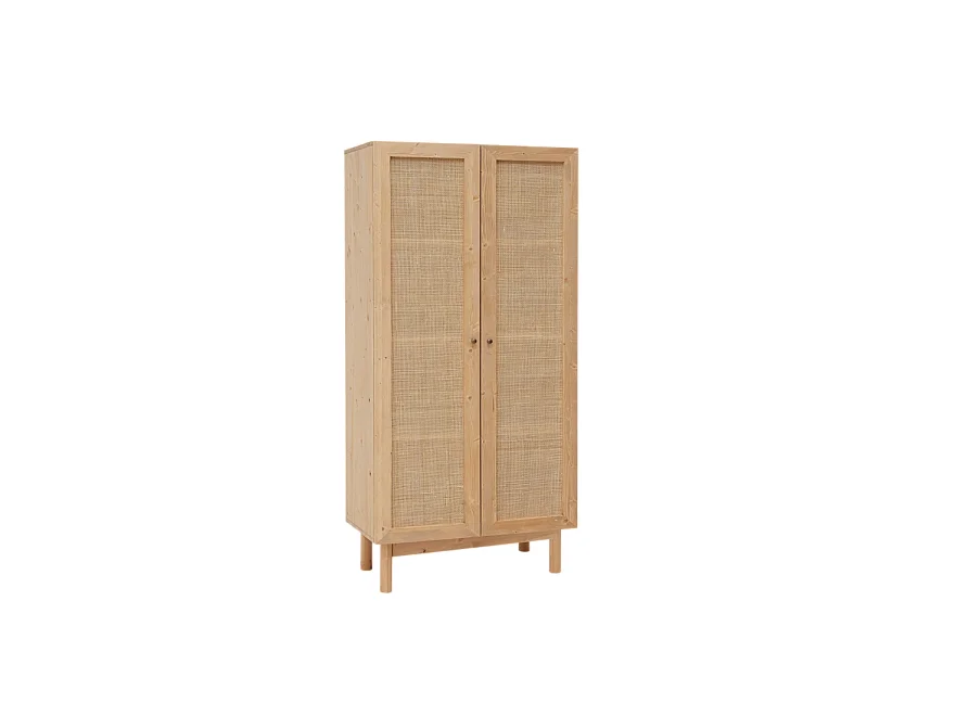 Armoire en bois de sapin et tressage de rotin marron 180x80cm - FRIDA - DECOWOOD