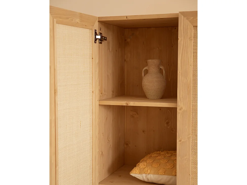 Armoire en bois de sapin et tressage de rotin marron 180x80cm - FRIDA - DECOWOOD
