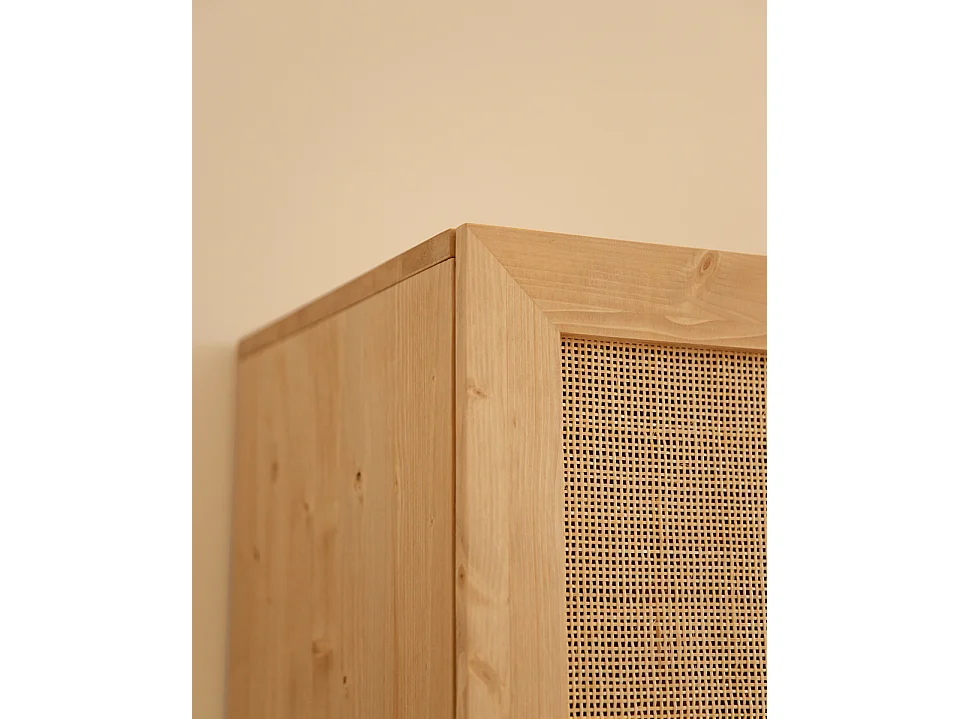 Armoire en bois de sapin et tressage de rotin marron 180x80cm - FRIDA - DECOWOOD