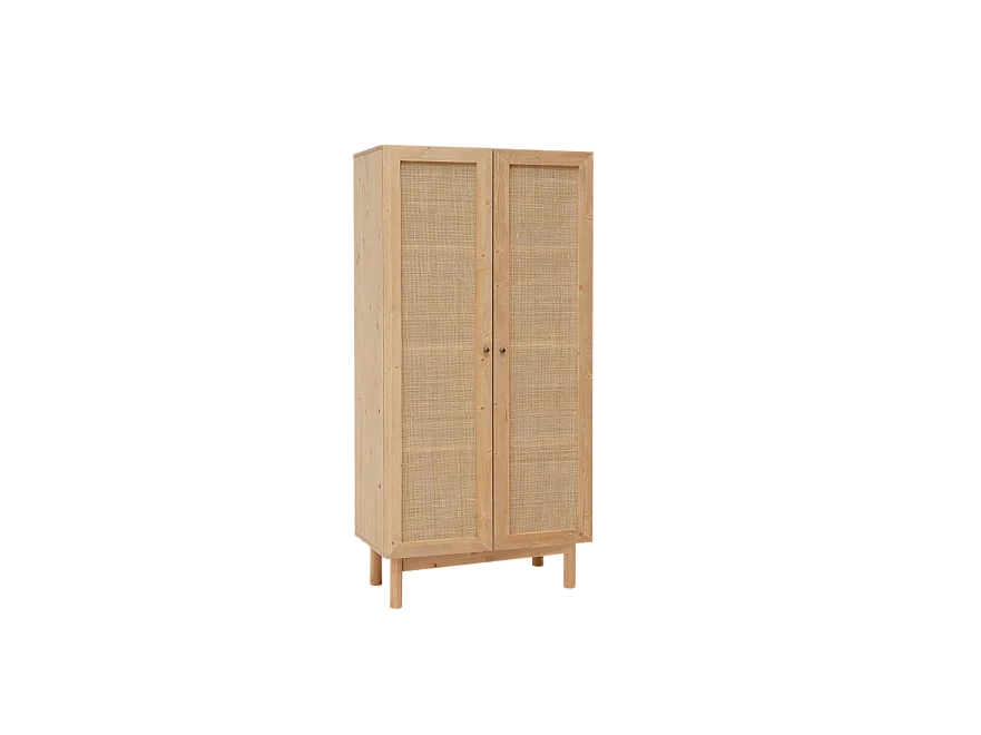 Armoire en bois de sapin et tressage de rotin marron 180x80cm - FRIDA - DECOWOOD